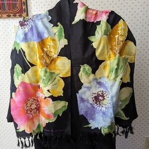 💛 Lauren Ralph Lauren 12" x 50" rectangle silk rare floral pink design scarf